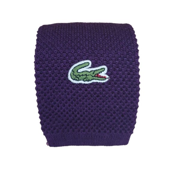 Lacoste Other - LACOSTE Solid Purple With Logo Wool Knit Slim Tie 52"/ 3.5" EX COND